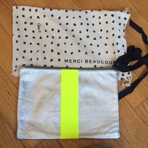 Clare V. Silver and Neon Yellow Pouch